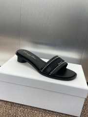 Uubags | Dior Dway Heeled Slide Black Calfskin and Embroidered Cotton with White Resin Pearls - 5