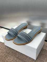 Uubags | Dior Dway Heeled Slide Blue Calfskin and Embroidered Cotton with White Resin Pearls - 1