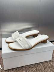 Uubags | Dior Dway Heeled Slide White Calfskin and Embroidered Cotton with White Resin Pearls - 6