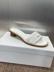 Uubags | Dior Dway Heeled Slide White Calfskin and Embroidered Cotton with White Resin Pearls - 5