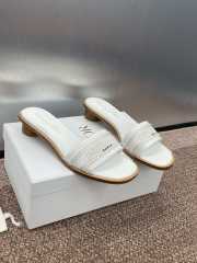 Uubags | Dior Dway Heeled Slide White Calfskin and Embroidered Cotton with White Resin Pearls - 4