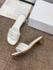 Uubags | Dior Dway Heeled Slide White Calfskin and Embroidered Cotton with White Resin Pearls - 3