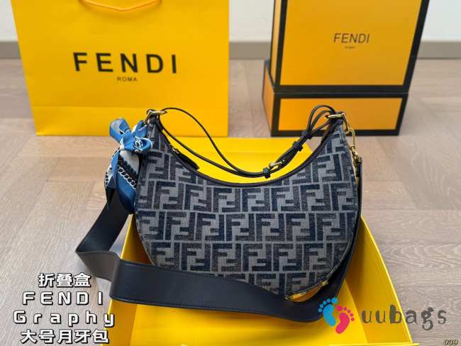 Uubags | Fendigraphy dark blue FF chenille bag 24.5x10x29cm - 1