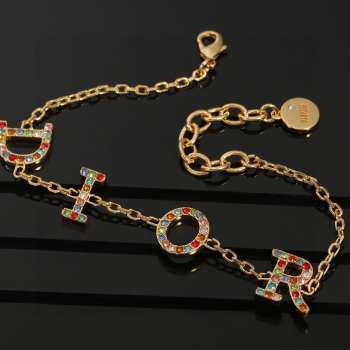 Uubags | Dior Gold-Tone Letter Necklace With Multi Color Crystals