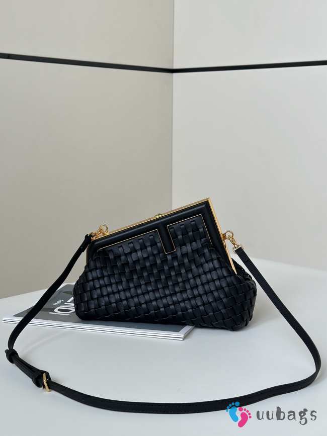 Uubags | Fendi First Small black interlaced leather bag 24x9x18cm - 1