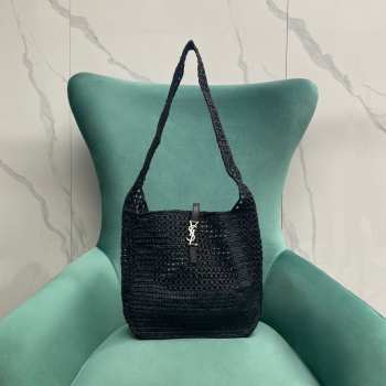 Uubags | YSL Le 5 à 7 raffia shoulder bag in black 37x14x30cm