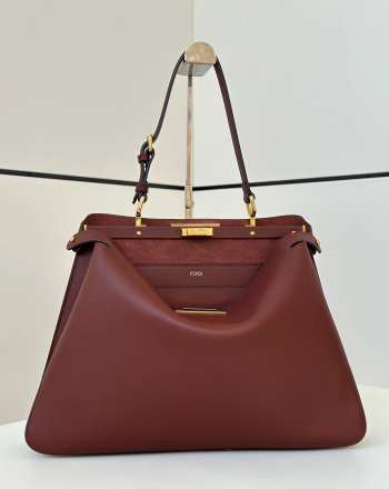 Uubags | Fendi Peekaboo Soft Large Dark brown leather bag 40.5x13x28cm