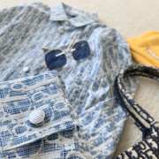 Uubags | Overshirt Blue and White Dior Oblique Kasuri Cotton Denim - 6