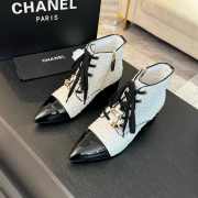 Uubags | Chanel pointed toe tweed high heel ankle boots in white - 1