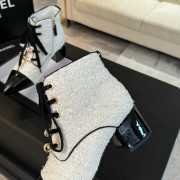 Uubags | Chanel pointed toe tweed high heel ankle boots in white - 6