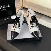 Uubags | Chanel pointed toe tweed high heel ankle boots in white - 5