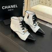 Uubags | Chanel pointed toe tweed high heel ankle boots in white - 4