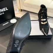 Uubags | Chanel pointed toe tweed high heel ankle boots in black - 6