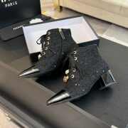 Uubags | Chanel pointed toe tweed high heel ankle boots in black - 4