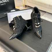 Uubags | Chanel pointed toe tweed high heel ankle boots in black - 2