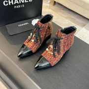 Uubags | Chanel pointed toe tweed high heel ankle boots in red - 1