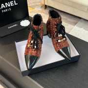 Uubags | Chanel pointed toe tweed high heel ankle boots in red - 5