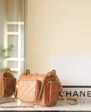 Uubags | Chanel Small Camera Case Shiny Crumpled Lambskin & Gold-Tone Metal Orange 13x23x15cm - 2