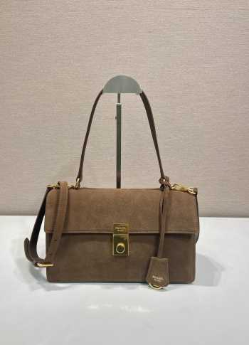 Uubags Prada 1BN023 medium suede shoulder bag in brown 28x16x10cm