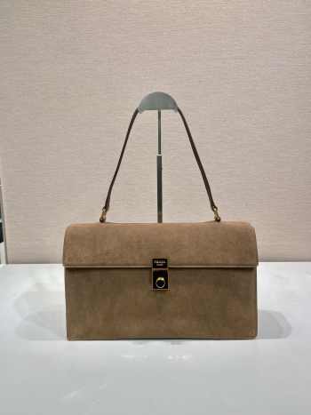 Uubags Prada 1BD378A suede shoulder bag in brown 35x19.5x10.5cm