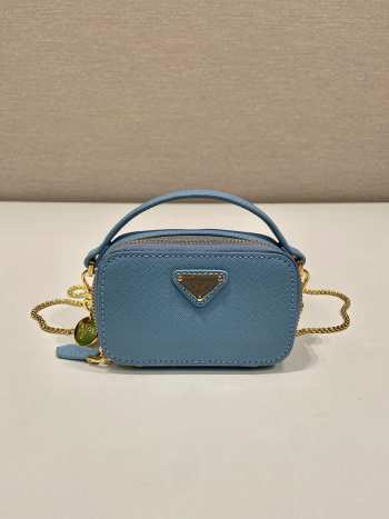 Uubags Prada 1NR025 Saffiano leather mini-pouch in blue 11x6.5x2.5cm