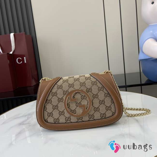 Uubags Gucci Blondie small shoulder bag in beige and dark brown GG canvas 21.5x11x8cm - 1