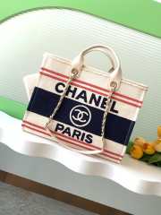 Uubags Chanel Shopping Bag Cotton Canvas & Gold Metallic Cream, Blue & Red 38cm - 1