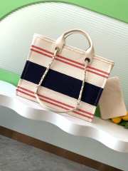 Uubags Chanel Shopping Bag Cotton Canvas & Gold Metallic Cream, Blue & Red 38cm - 3