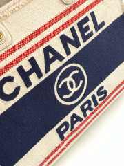 Uubags Chanel Shopping Bag Cotton Canvas & Gold Metallic Cream, Blue & Red 38cm - 5