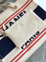 Uubags Chanel Shopping Bag Cotton Canvas & Gold Metallic Cream, Blue & Red 38cm - 4