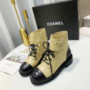 Uubags Chanel 20A Black Beige CC Chain Combat Ankle Short Boot - 1