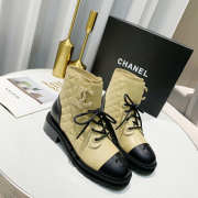 Uubags Chanel 20A Black Beige CC Chain Combat Ankle Short Boot - 4