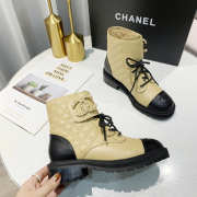 Uubags Chanel 20A Black Beige CC Chain Combat Ankle Short Boot - 6