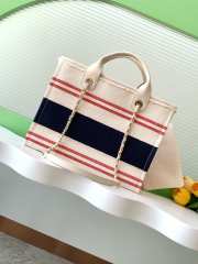 Uubags Chanel Shopping Bag Cotton Canvas & Gold Metallic Cream, Blue & Red 34cm - 4