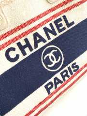 Uubags Chanel Shopping Bag Cotton Canvas & Gold Metallic Cream, Blue & Red 34cm - 2