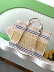 Uubags Chanel Shopping Bag Cotton Canvas & Gold Metallic Cream, Blue & Yellow 38cm - 1