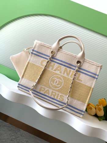 Uubags Chanel Shopping Bag Cotton Canvas & Gold Metallic Cream, Blue & Yellow 38cm