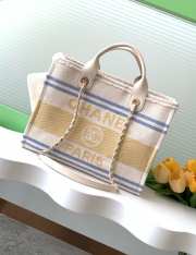 Uubags Chanel Shopping Bag Cotton Canvas & Gold Metallic Cream, Blue & Yellow 34cm - 1