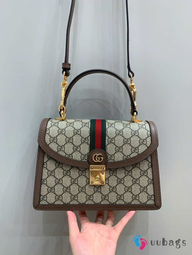 Uubags | Gucci Ophidia Small Top Handle Beige And Ebony GG Supreme Canvas Bag 25x17.5x 7cm - 1