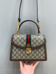 Uubags | Gucci Ophidia Small Top Handle Beige And Ebony GG Supreme Canvas Bag 25x17.5x 7cm - 1