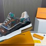 Uubags Louis Vuitton Trainer Crystal Rhinestone Green/Brown/White Sneakers - 4