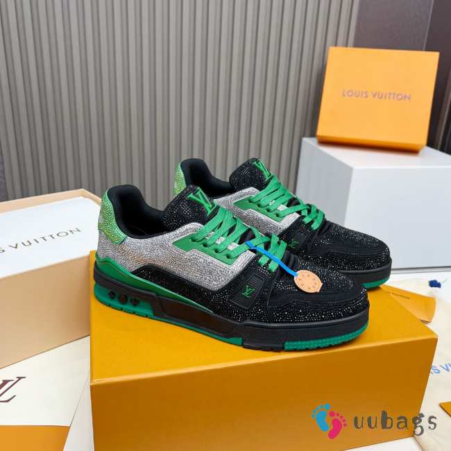 Uubags Louis Vuitton Trainer Green Black Crystals Sneaker - 1