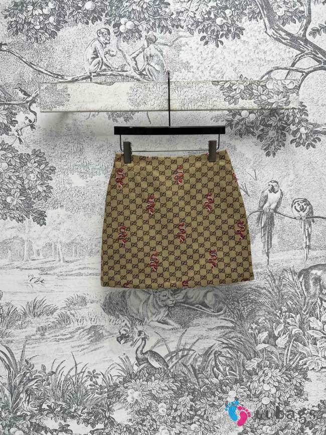 Uubags Gucci beige and dark brown GG canvas skirt allover snake embroidery - 1