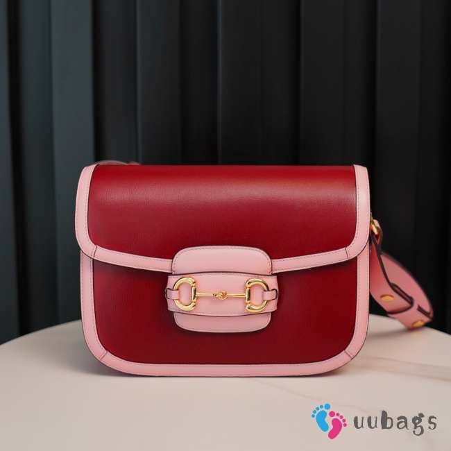 Uubags Gucci Azalea Calfskin Horsebit 1955 Shoulder Bag Cherry Red 25x18x8cm - 1