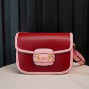 Uubags Gucci Azalea Calfskin Horsebit 1955 Shoulder Bag Cherry Red 25x18x8cm - 1