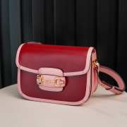 Uubags Gucci Azalea Calfskin Horsebit 1955 Shoulder Bag Cherry Red 25x18x8cm - 6