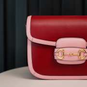 Uubags Gucci Azalea Calfskin Horsebit 1955 Shoulder Bag Cherry Red 25x18x8cm - 2