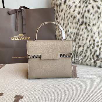 Uubags Delvaux Tempête PM Crispy Calf Leather Bag In Grey 21.5x19.5x8.5cm