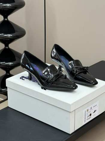 Uubags Burberry square pointed toe high heel shiny leather 5cm in black