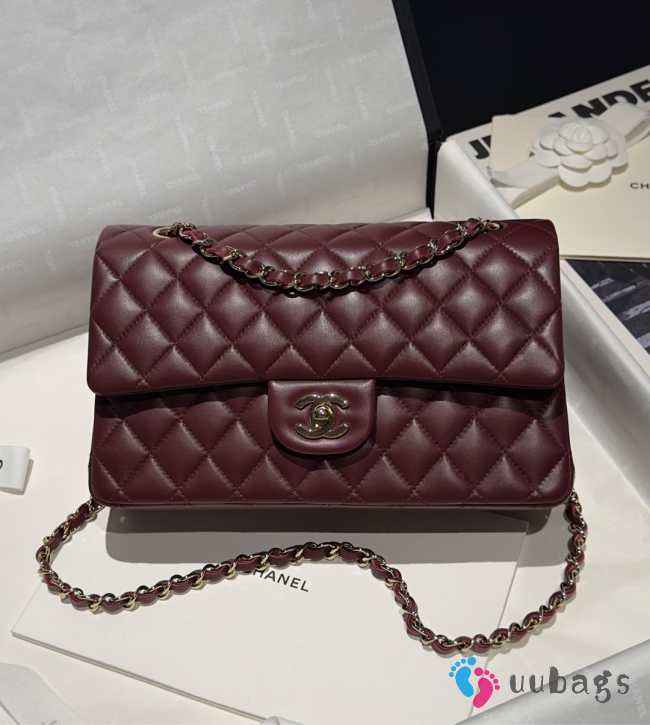 Uubags Chanel classic flap bag lambskin in dark purple with gold hardware 15.5x25.5x6.5cm - 1